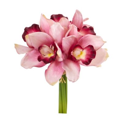 Nearly Natural 9-Inch Cymbidium Orchid Artificial Flower Bundle (Set of 6)
