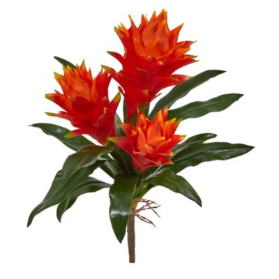 Nearly Natural 16-Inch Double Bromeliad Artificial Flower (Set of 6)