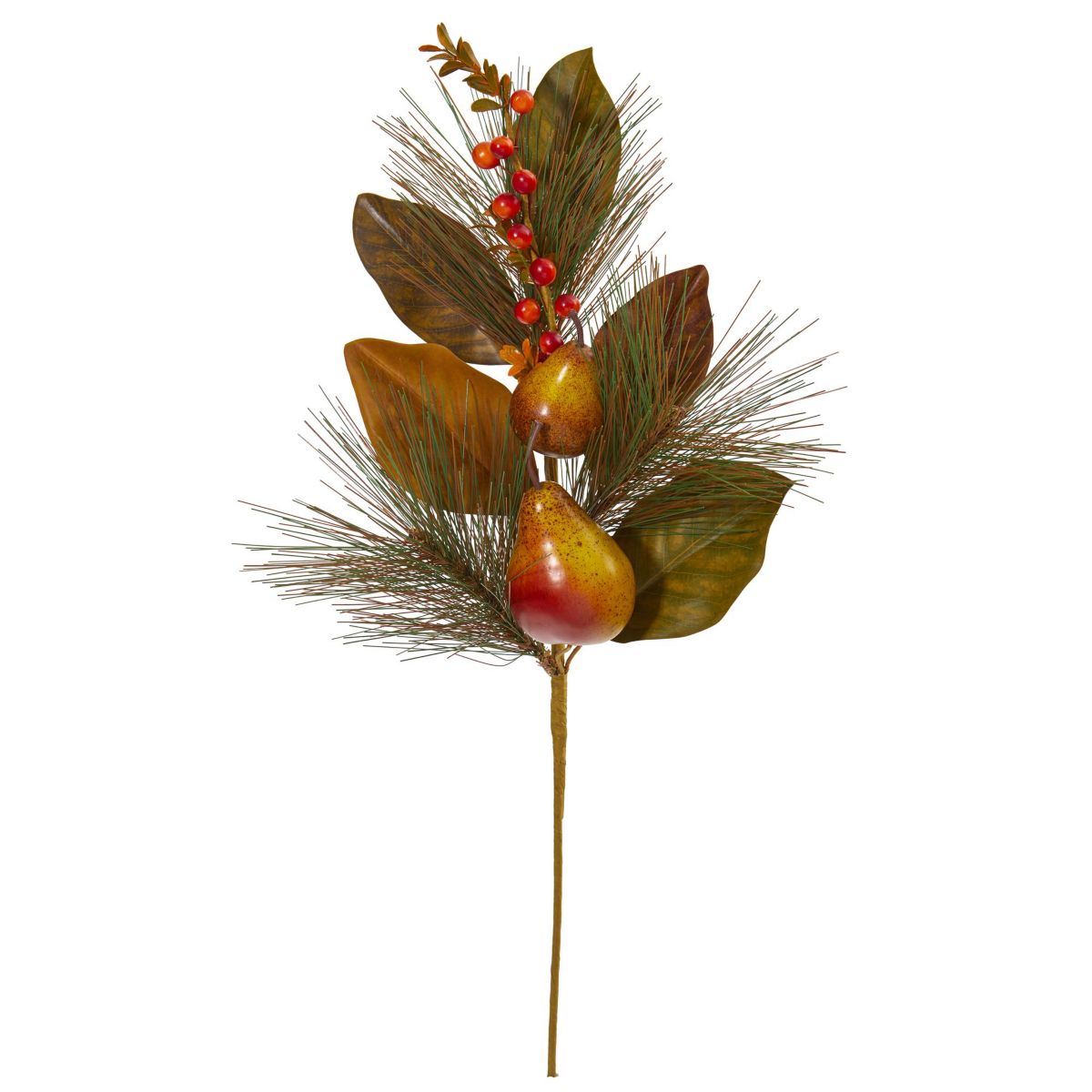 24-Inch Pear, Pine and Magnolia Leaf Artificial Flower (Set of 6)