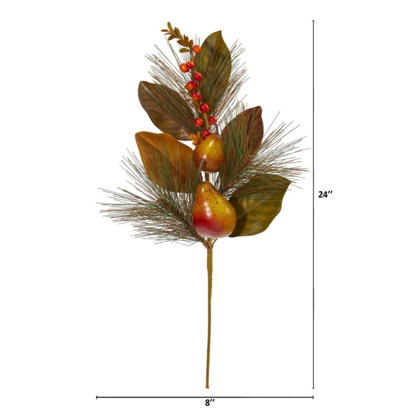 24-Inch Pear, Pine and Magnolia Leaf Artificial Flower (Set of 6)