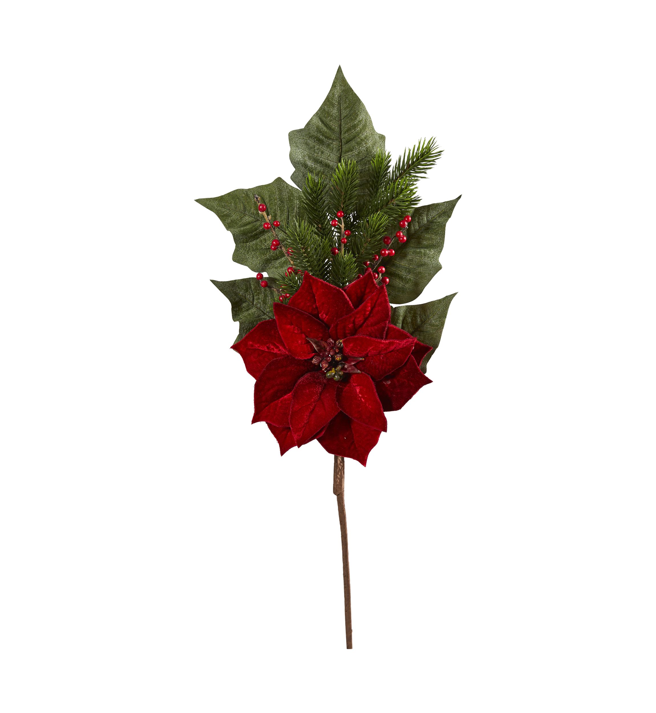 31 Inch Poinsettia, Berries and Pine Artificial Flower Bundle - Set of 3 