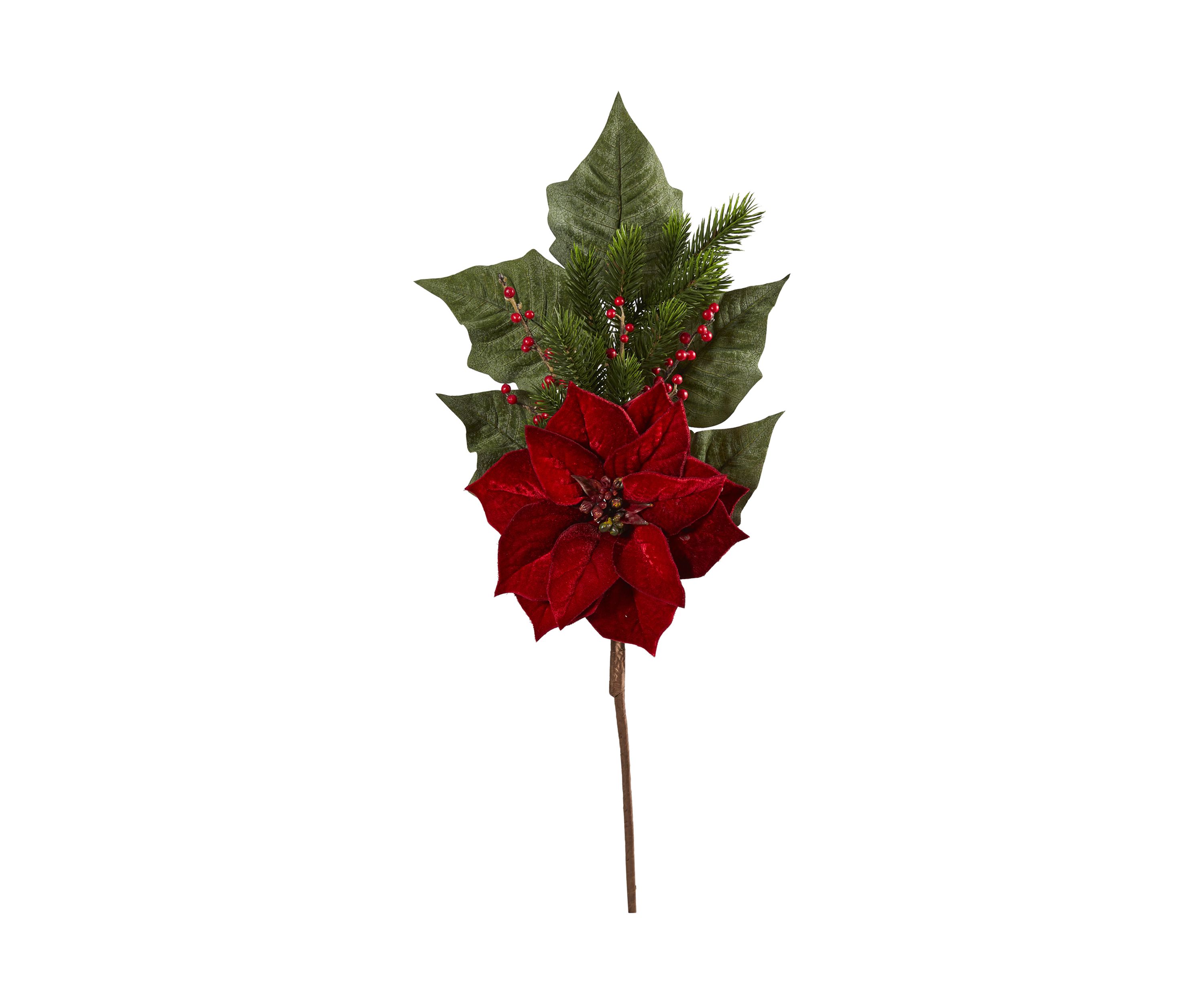 31 Inch Poinsettia, Berries and Pine Artificial Flower Bundle - Set of 3 