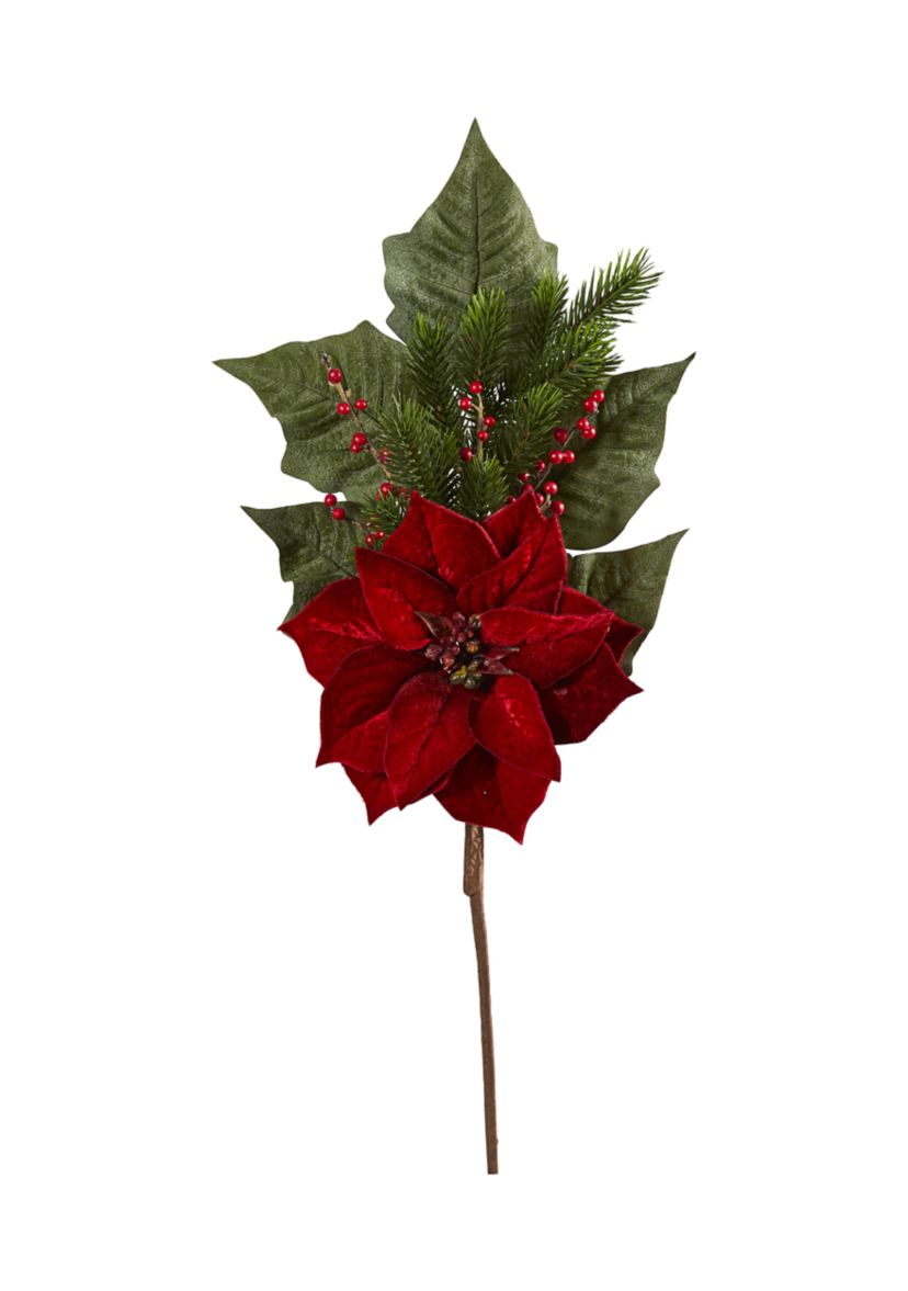 31 Inch Poinsettia, Berries and Pine Artificial Flower Bundle - Set of 3 
