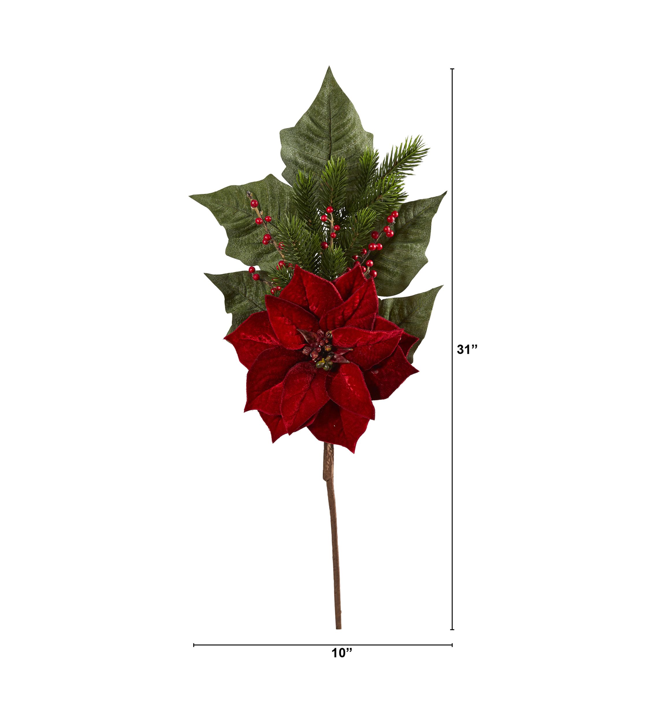 31 Inch Poinsettia, Berries and Pine Artificial Flower Bundle - Set of 3 