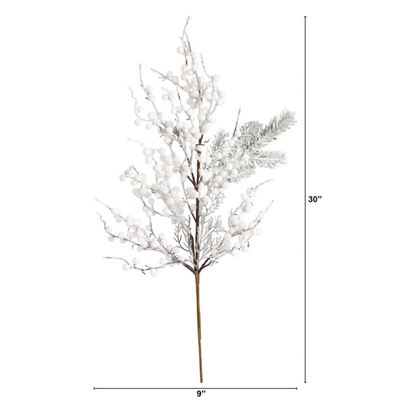 30in. Artificial Flocked Berry Stems, Set of 3