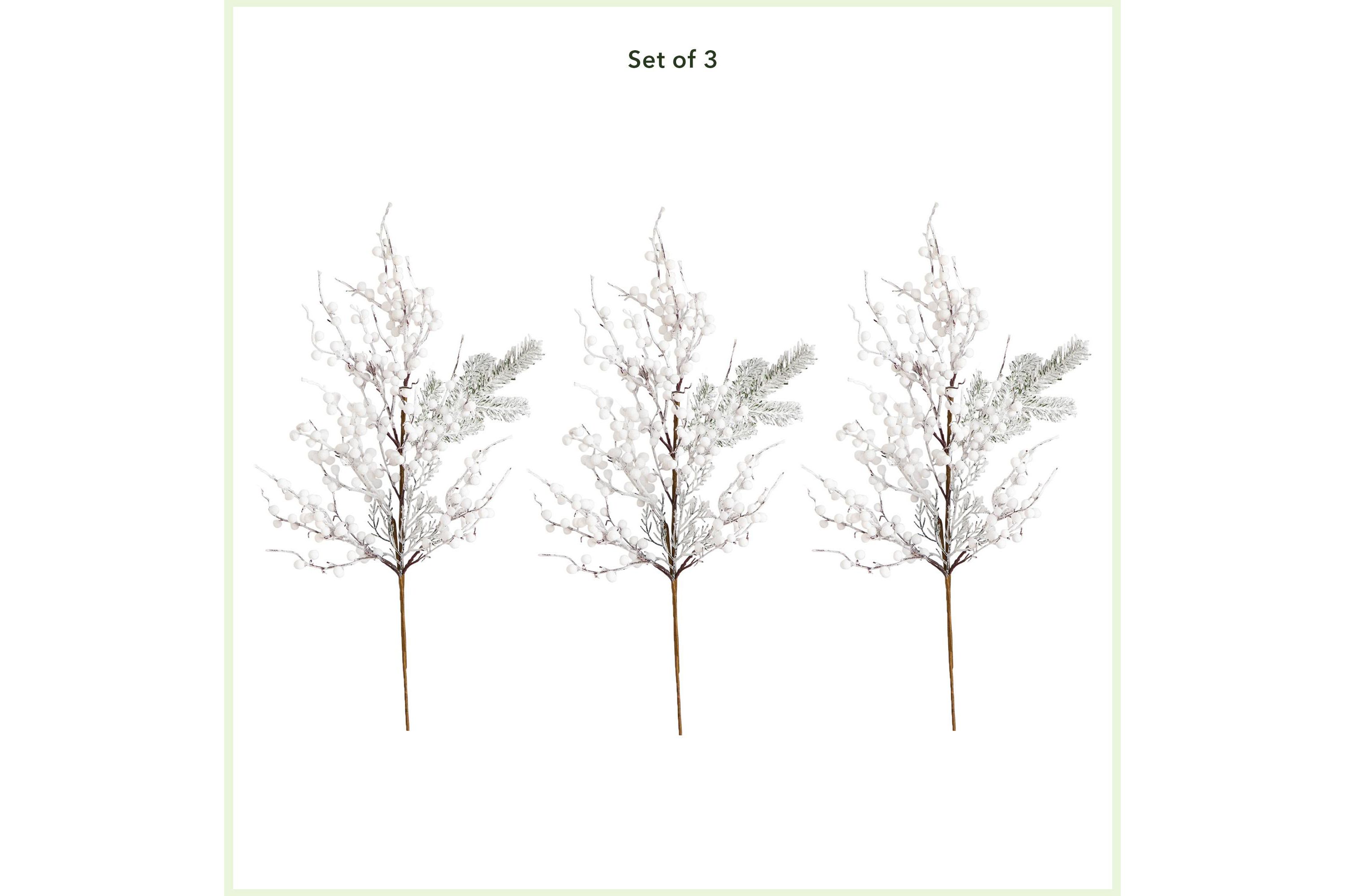 30in. Artificial Flocked Berry Stems, Set of 3