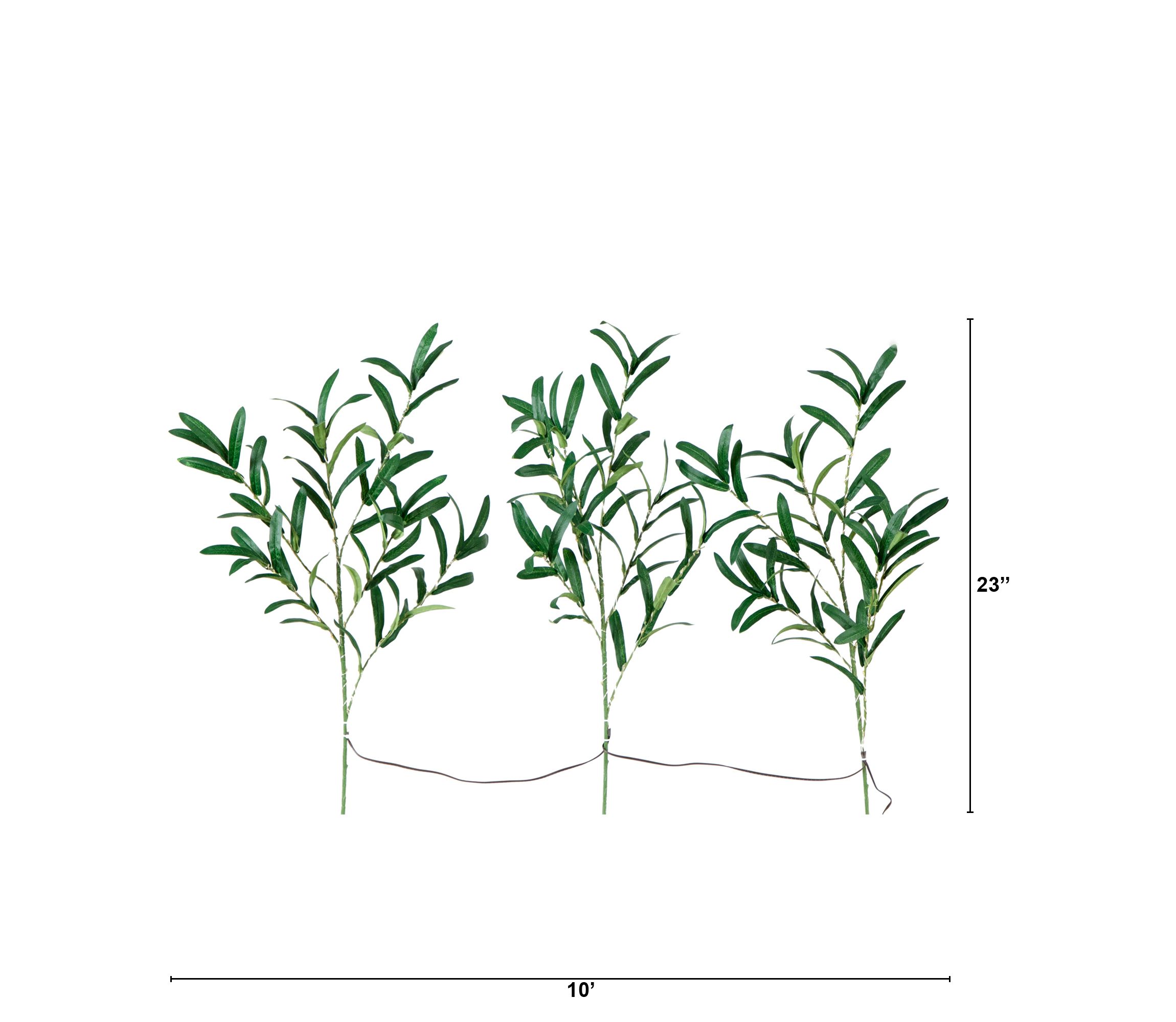 23in. Lighted Artificial Olive Branch Stems with 30 Warm White LED Lights - Set of 3