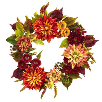 Nearly Natural 22-Inch Dahlia and Mum Wreath