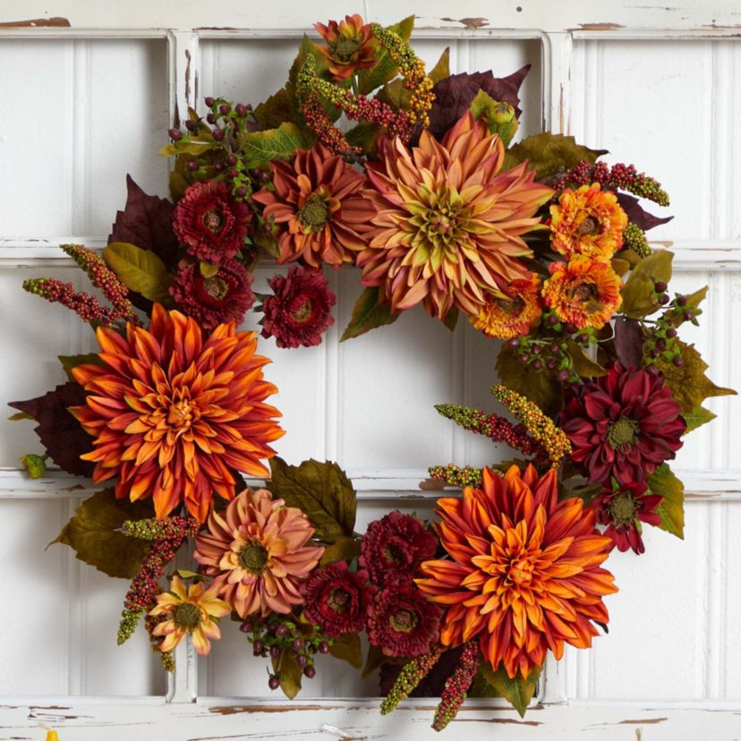 22-Inch Dahlia and Mum Wreath