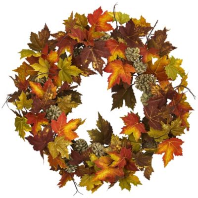 Nearly Natural 24-Inch Maple and Pinecone Wreath