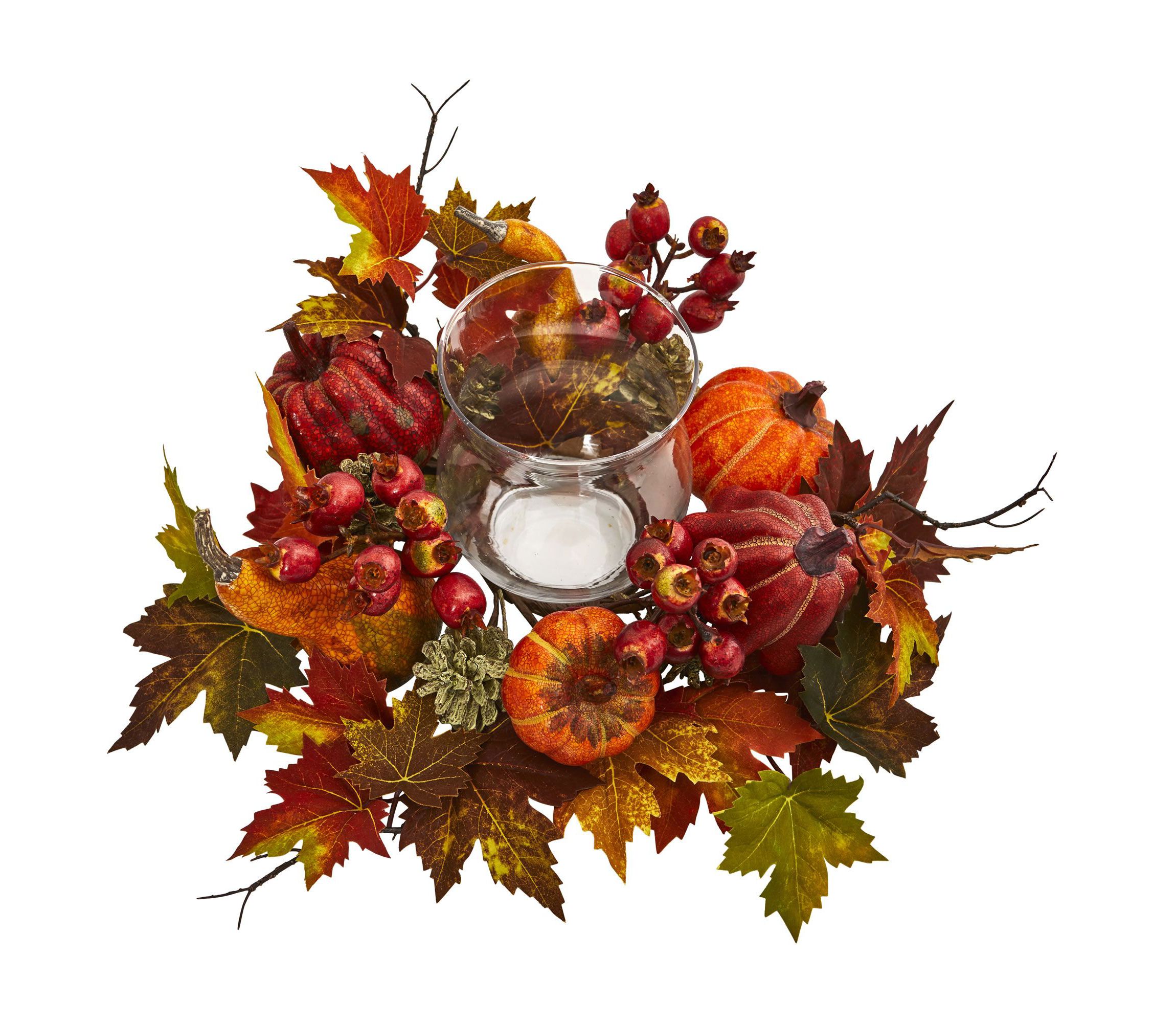 Pumpkin, Gourd, Berry and Maple Leaf Artificial Arrangement Candelabrum