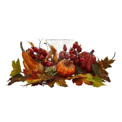 Pumpkin, Gourd, Berry and Maple Leaf Artificial Arrangement Candelabrum