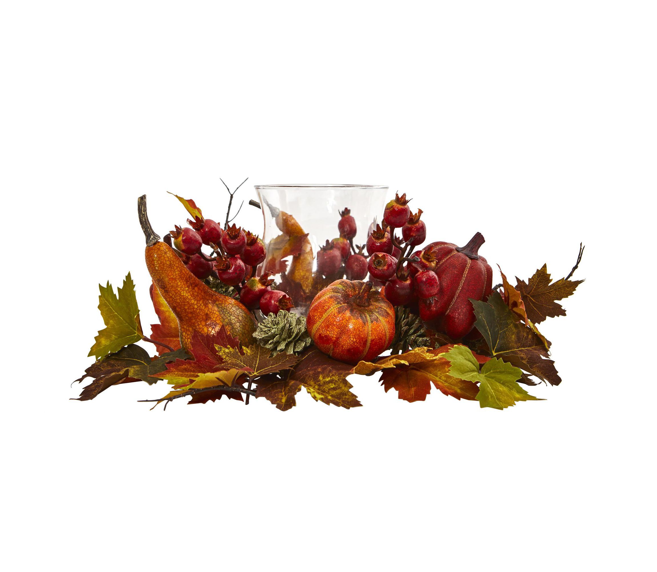 Pumpkin, Gourd, Berry and Maple Leaf Artificial Arrangement Candelabrum