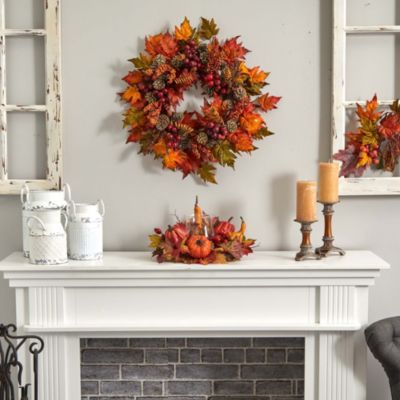 Pumpkin, Gourd, Berry and Maple Leaf Artificial Arrangement Candelabrum