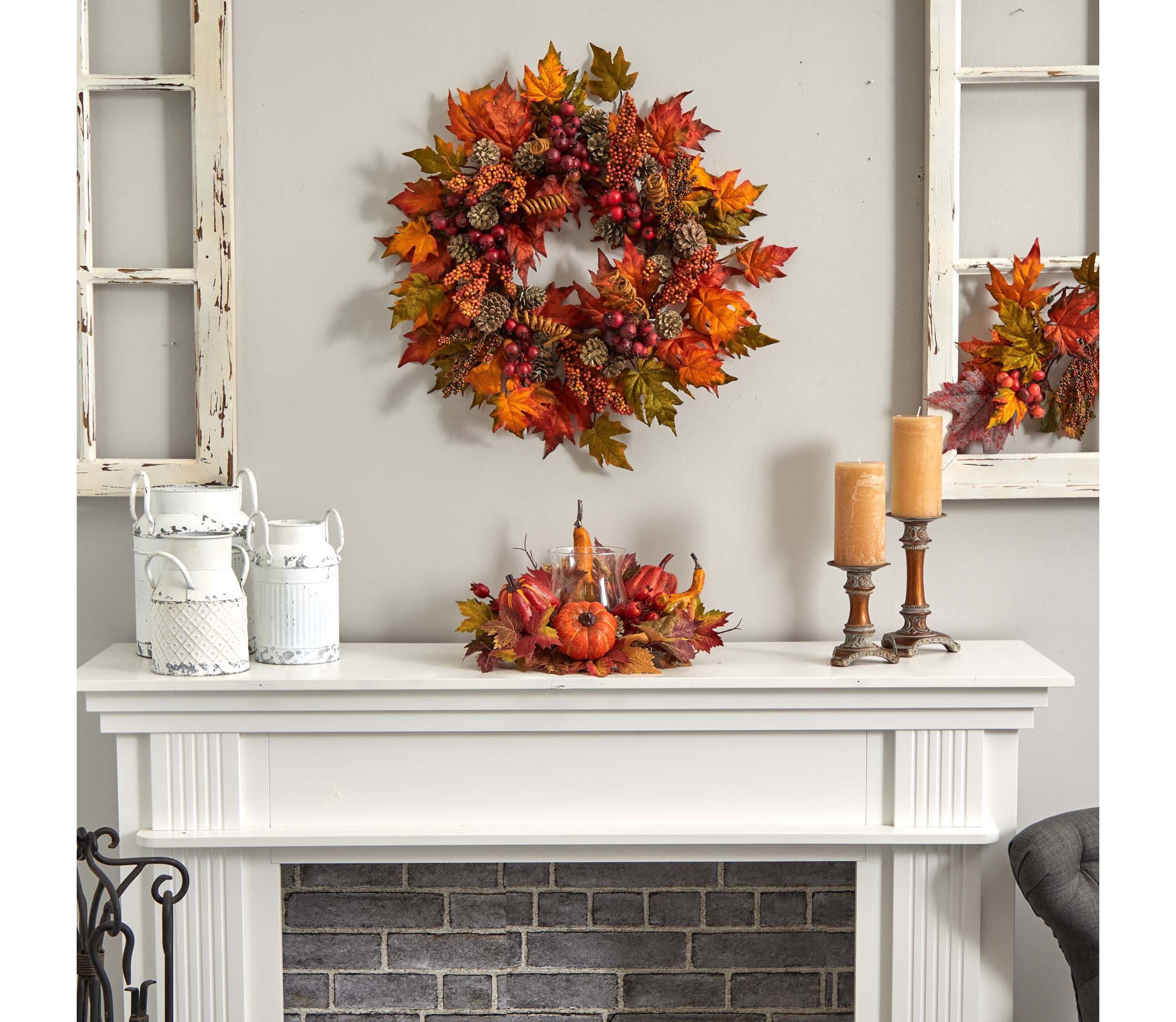 Pumpkin, Gourd, Berry and Maple Leaf Artificial Arrangement Candelabrum
