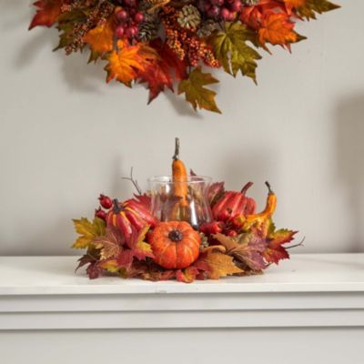 Pumpkin, Gourd, Berry and Maple Leaf Artificial Arrangement Candelabrum