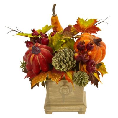 Nearly Natural Pumpkin, Gourd, Berry and Maple Leaf Artificial Arrangement
