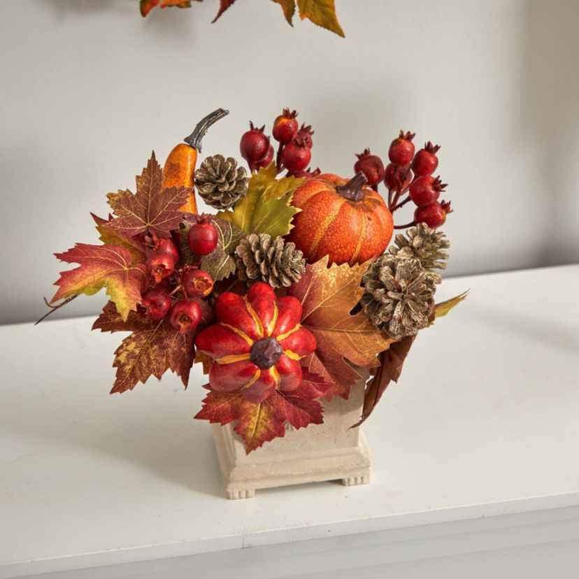Pumpkin, Gourd, Berry and Maple Leaf Artificial Arrangement