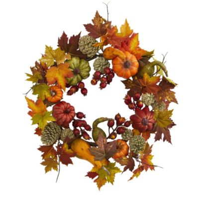 24-Inch Pumpkin, Gourd, Berry and Maple Leaf Wreath