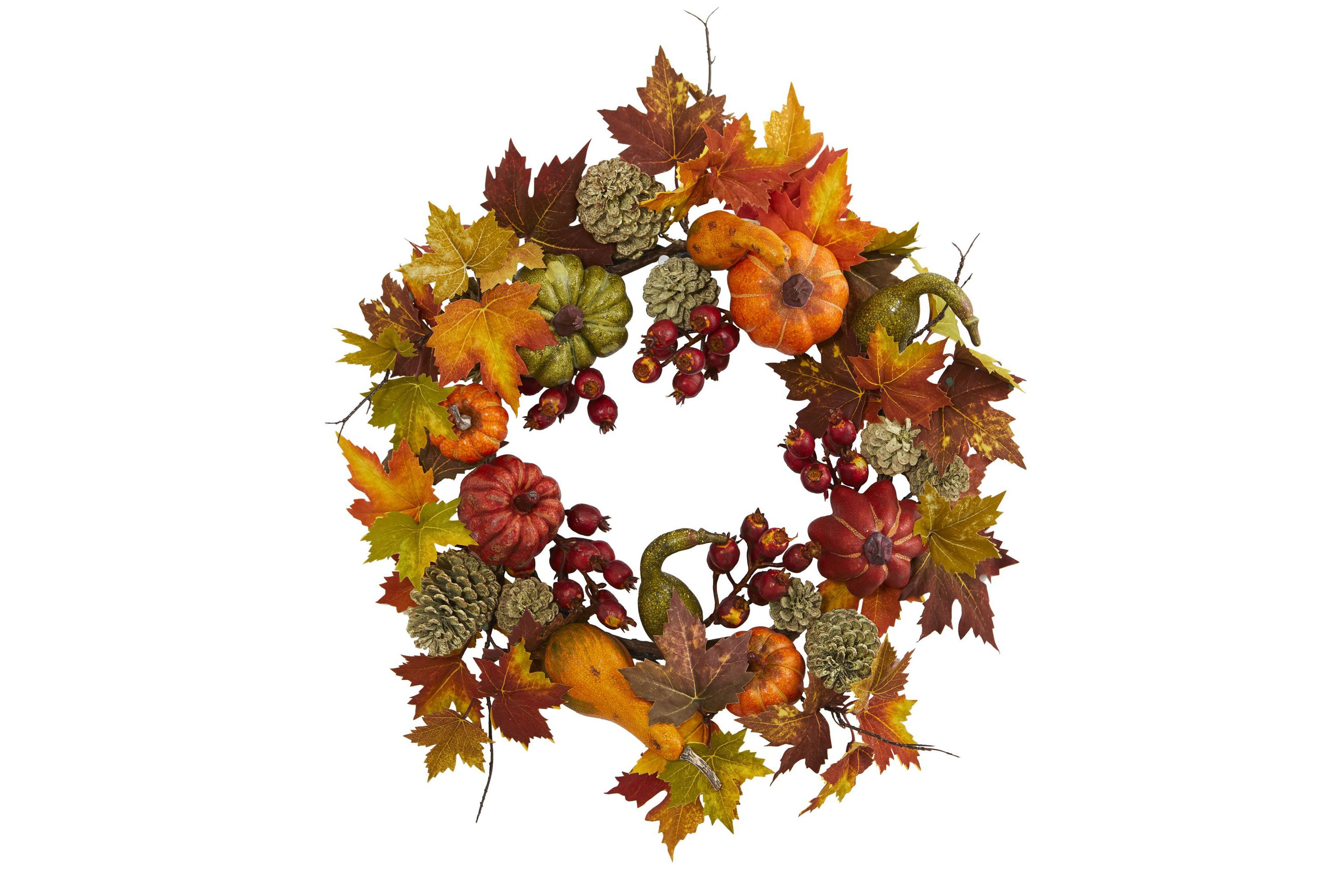 24-Inch Pumpkin, Gourd, Berry and Maple Leaf Wreath