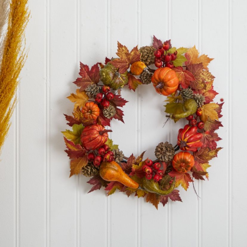 24-Inch Pumpkin, Gourd, Berry and Maple Leaf Wreath