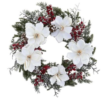 22-Inch Snowed Magnolia & Berry Wreath