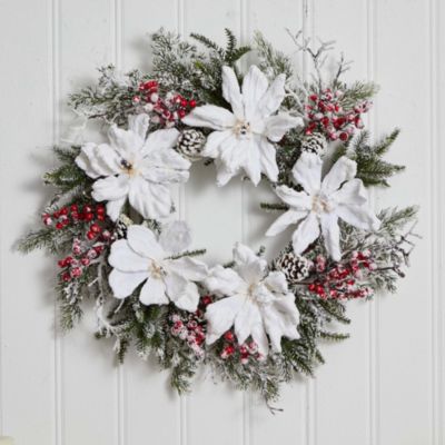 22-Inch Snowed Magnolia & Berry Wreath