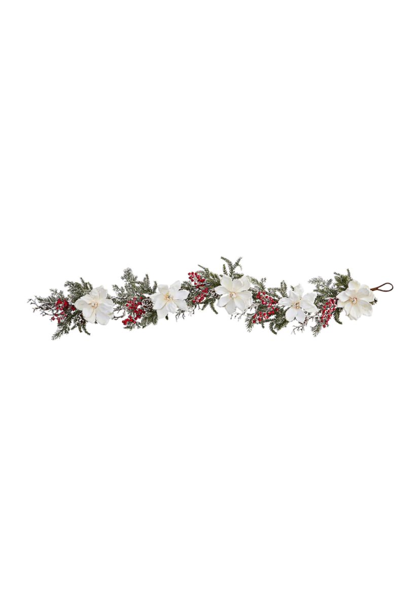 60 inch Frosted Magnolia & Berry Artificial Garland