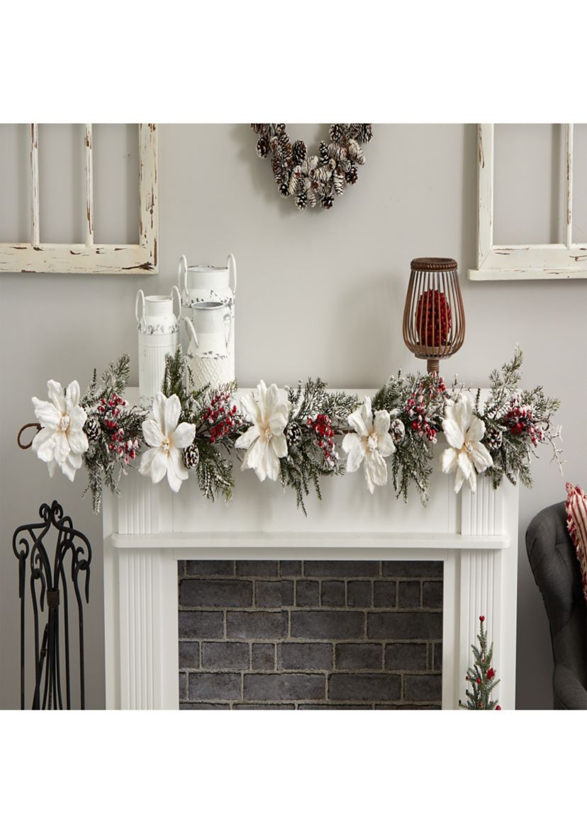 60 inch Frosted Magnolia & Berry Artificial Garland