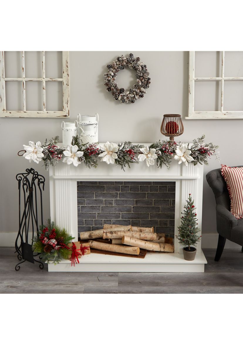 60 inch Frosted Magnolia & Berry Artificial Garland