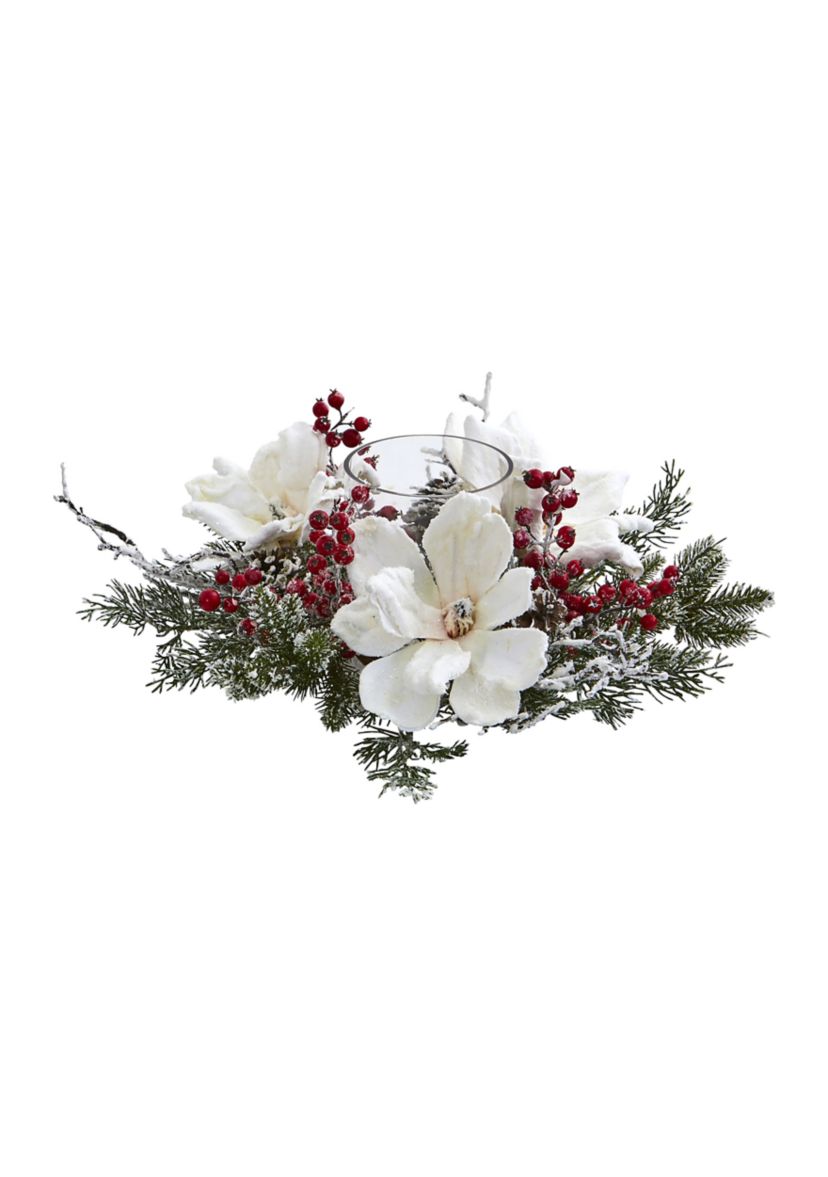 Frosted Magnolia & Berry Artificial Arrangement Candelabrum