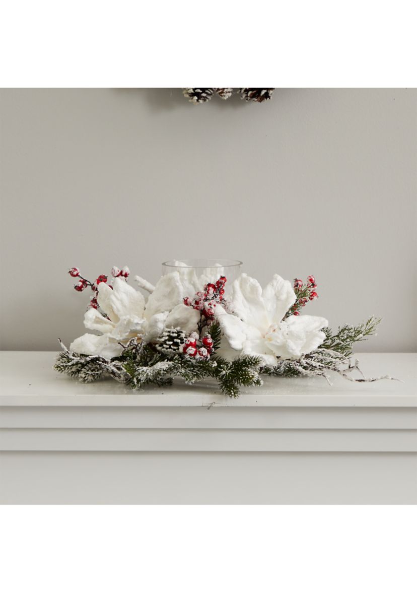 Frosted Magnolia & Berry Artificial Arrangement Candelabrum