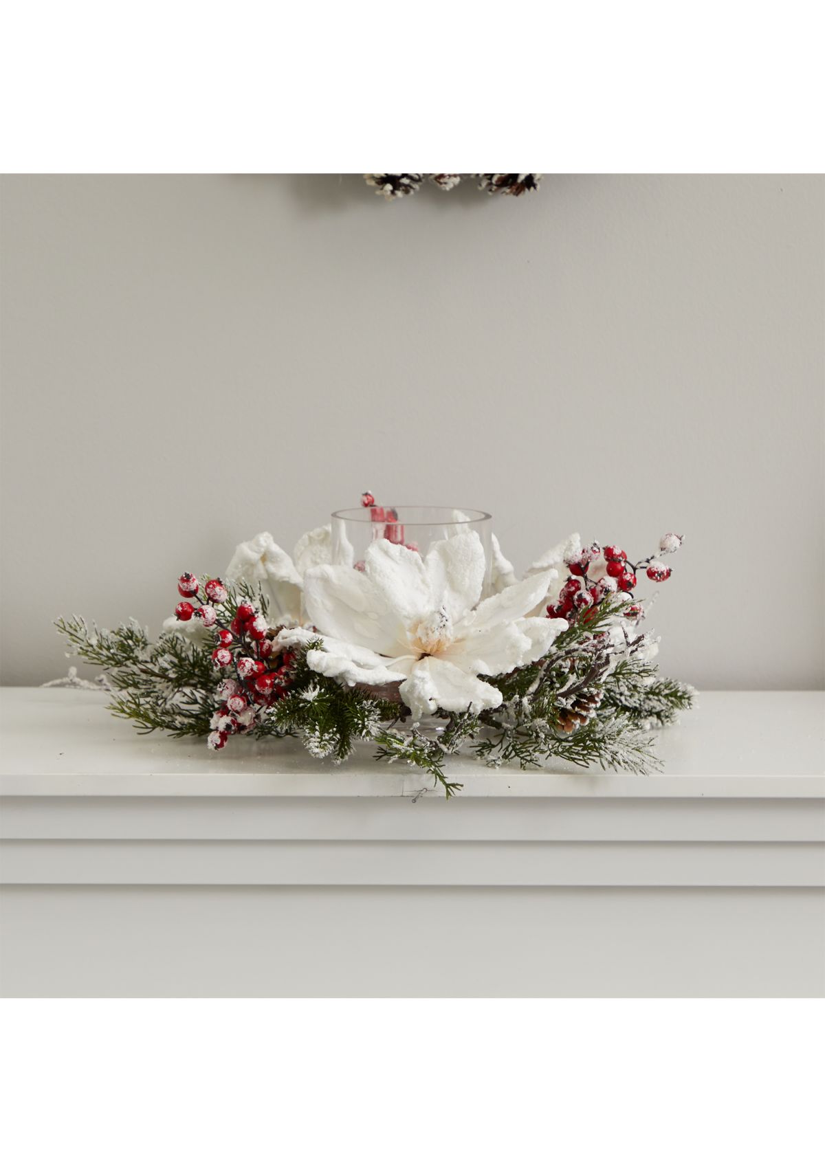 Frosted Magnolia & Berry Artificial Arrangement Candelabrum