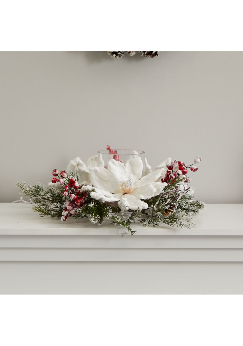 Frosted Magnolia & Berry Artificial Arrangement Candelabrum