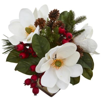 15-Inch Magnolia, Pine and Berries Artificial Arrangement