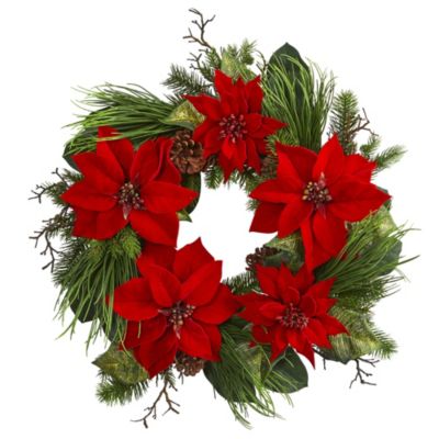 28-Inch Poinsettia and Pine Wreath