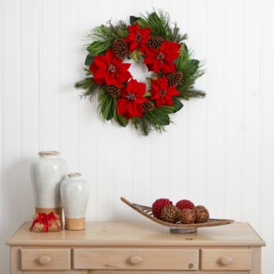 28-Inch Poinsettia and Pine Wreath