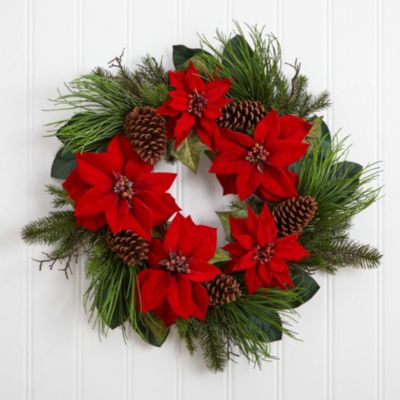 28-Inch Poinsettia and Pine Wreath