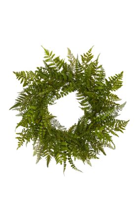 Nearly Natural Mixed Fern Artificial Wreath, Green
