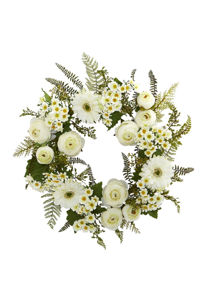 24 Inch Mixed Daisies and Ranunculus Wreath