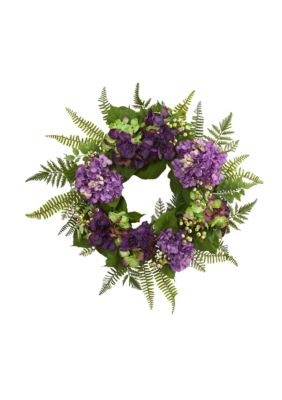 Nearly Natural Hydrangea Berry Wreath, Purple