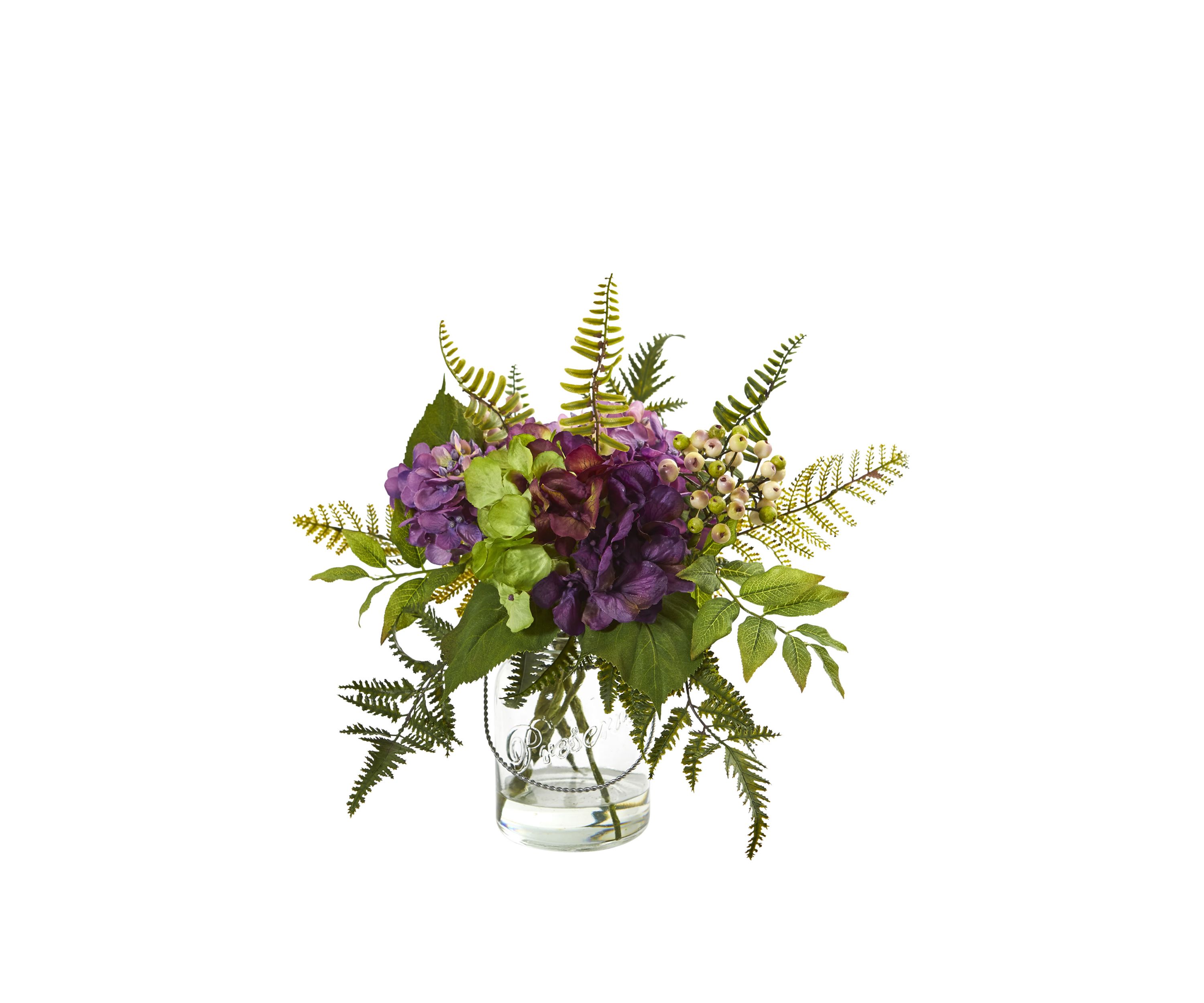 14 Inch Hydrangea and Berry Artificial Arrangement