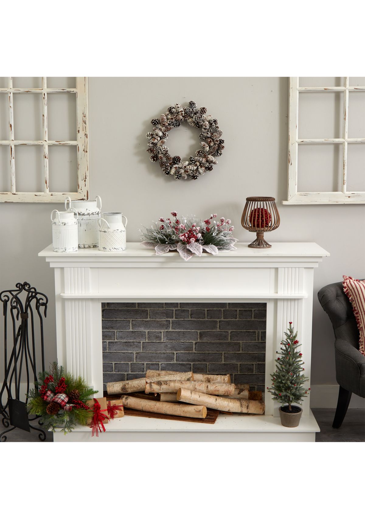 Snowy Magnolia Berry Artificial Arrangement Candelabrum