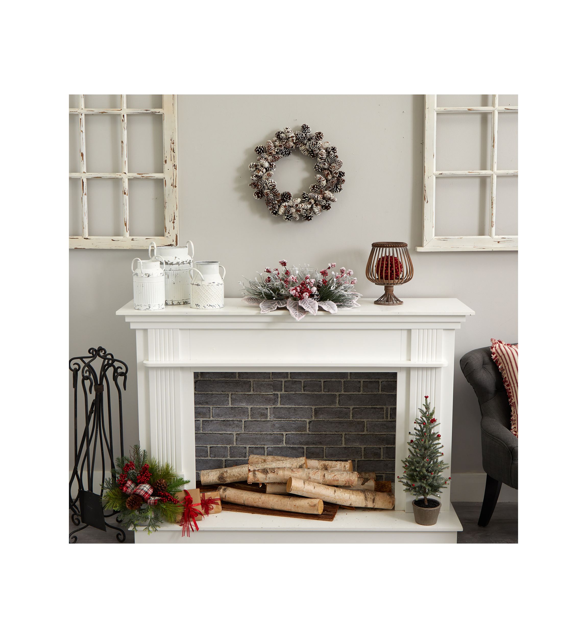 Snowy Magnolia Berry Artificial Arrangement Candelabrum