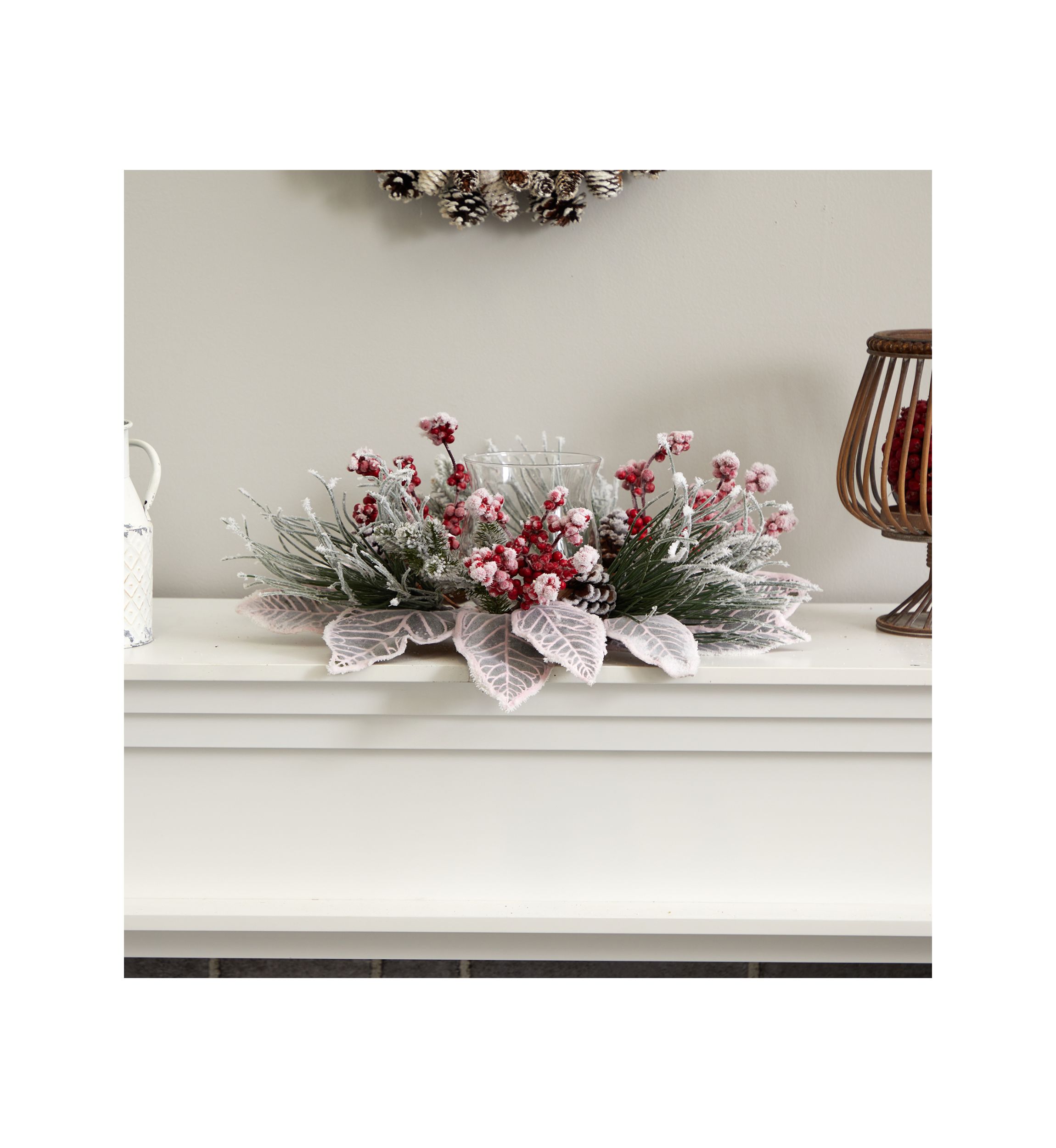 Snowy Magnolia Berry Artificial Arrangement Candelabrum