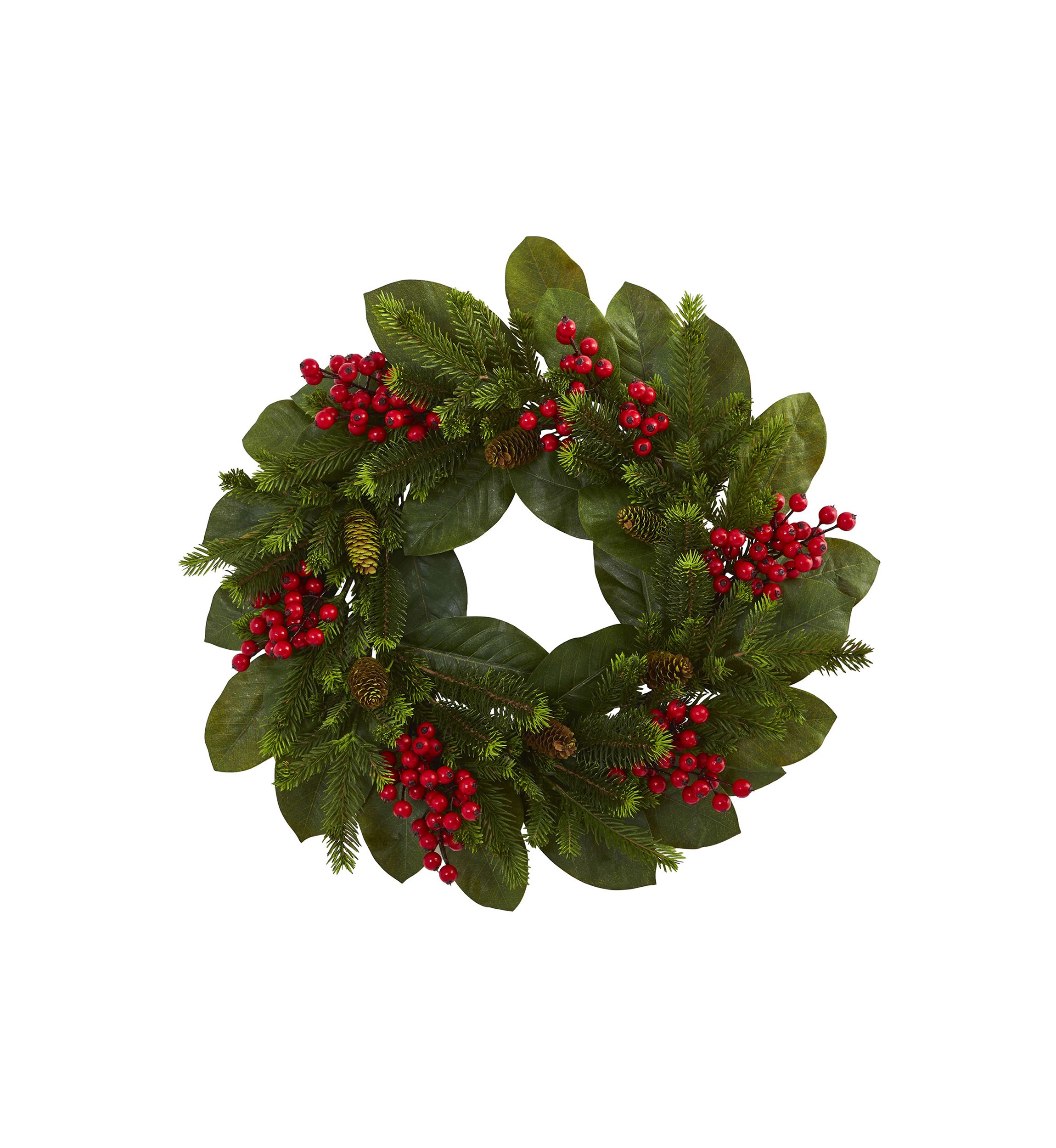 Magnolia Leaf, Berry and Pine Wreath