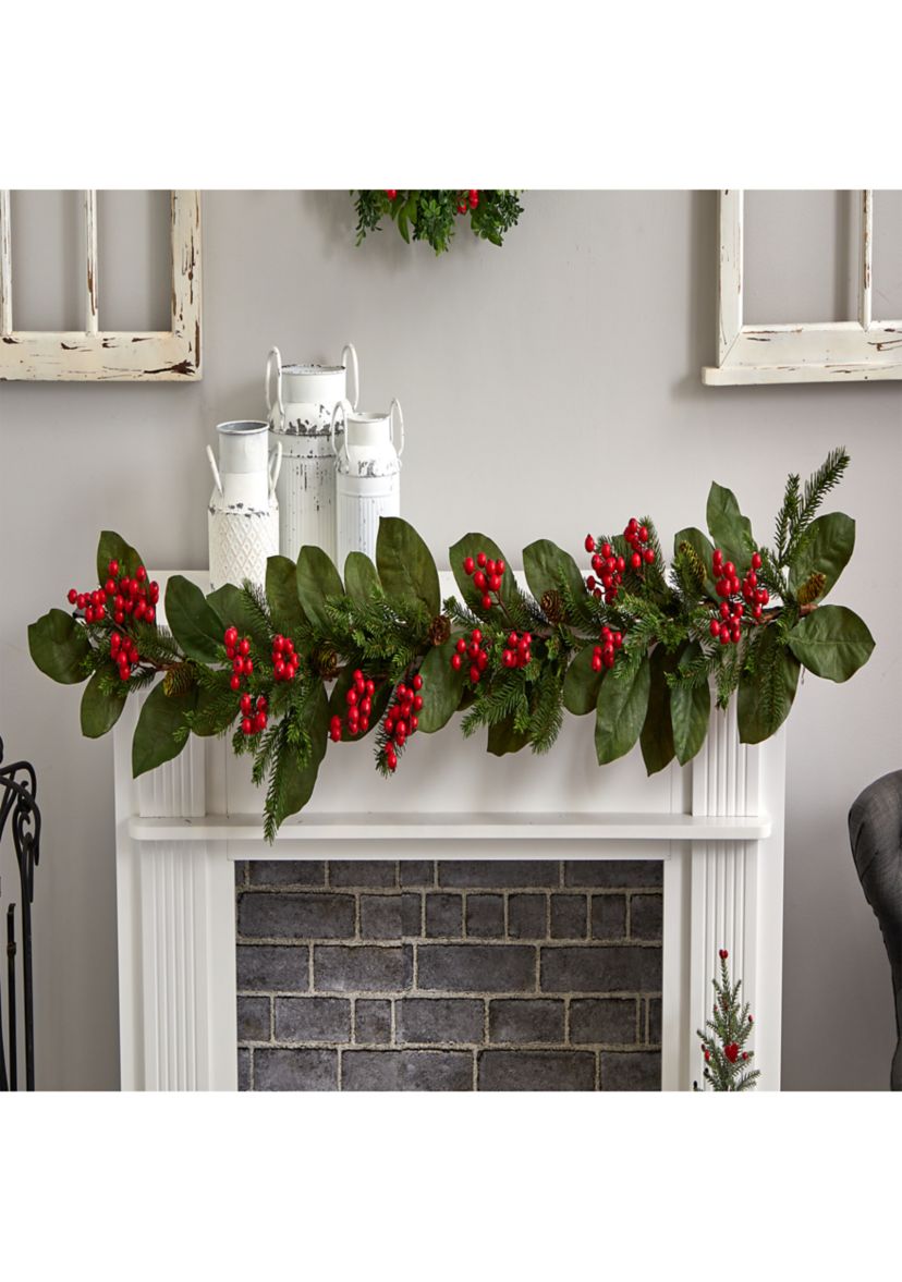 5 Foot Magnolia Berry Pine Artificial Garland