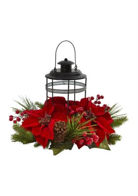 Poinsettia Berry Pine Artificial Arrangement Candelabrum