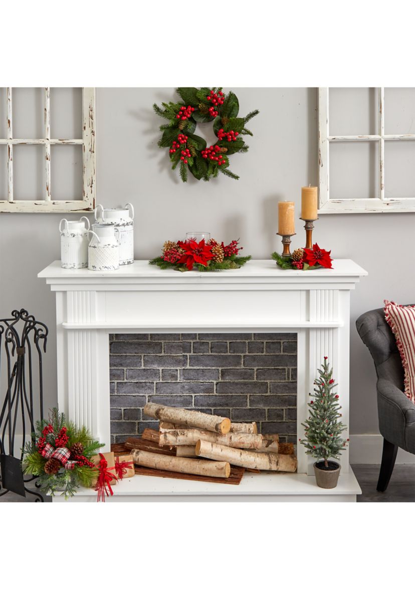 Poinsettia, Berry, and Golden Pinecone Candelabrum Artificial Arrangement