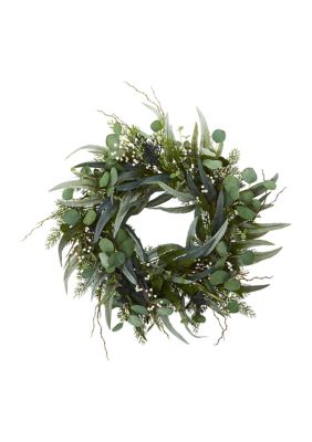 Nearly Natural Eucalyptus and Assorted Greens Wreath